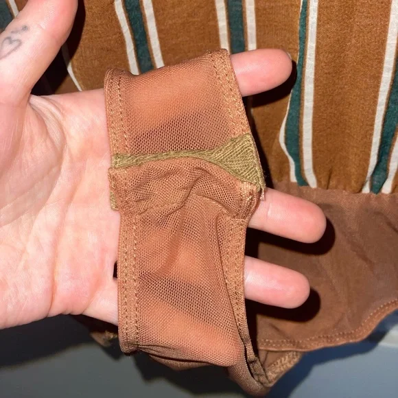 Astr Brown Green White Bodysuit with Vertical Stripes Flattering Flowy Tank NWT - Picture 11 of 12